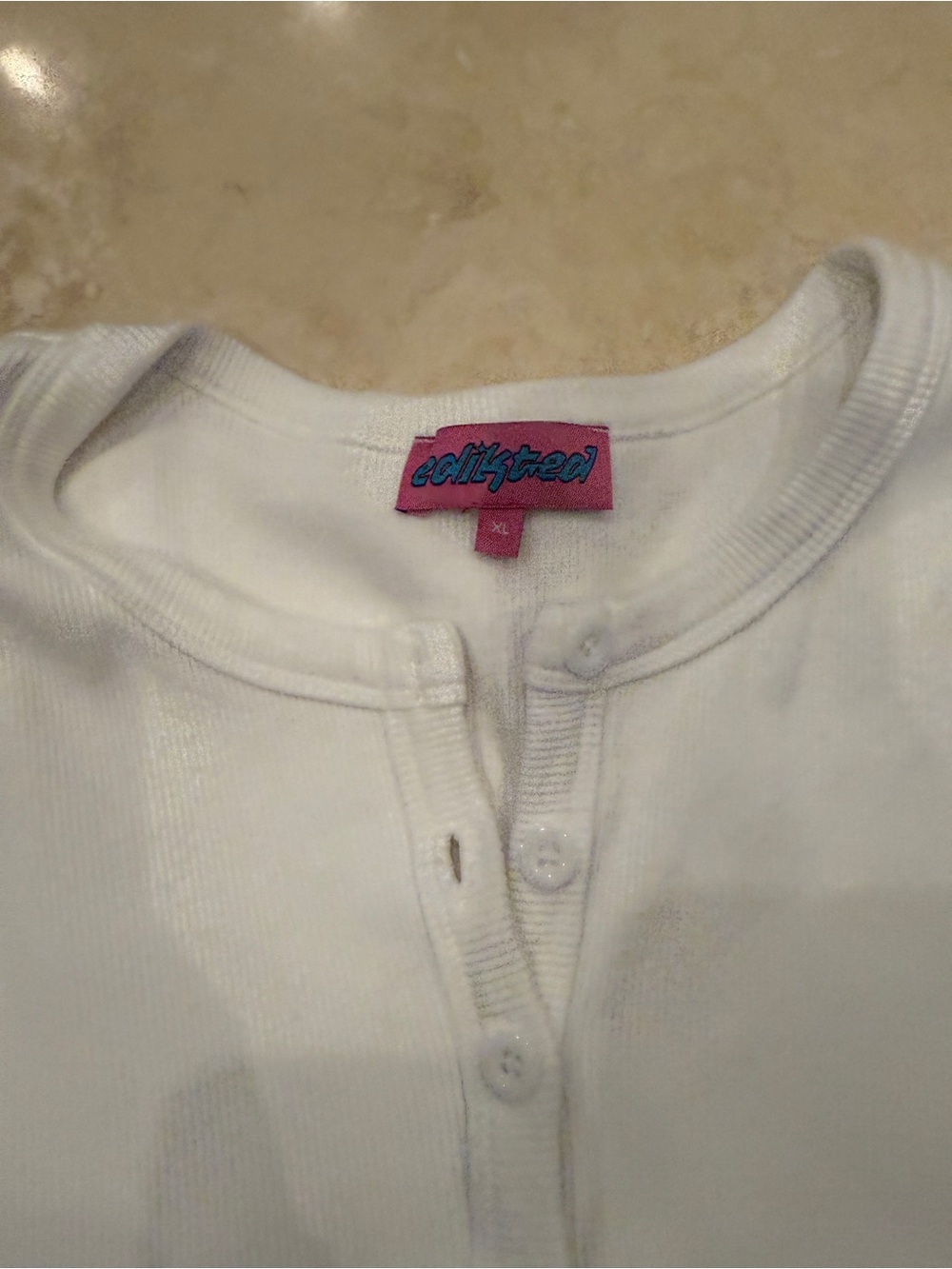 Edikted White Ribbed Button-Front Tank Top - Picture 2 of 3